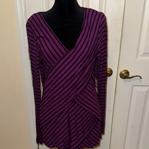 Vince Camuto Purple and Black Striped Long Sleeve Dress